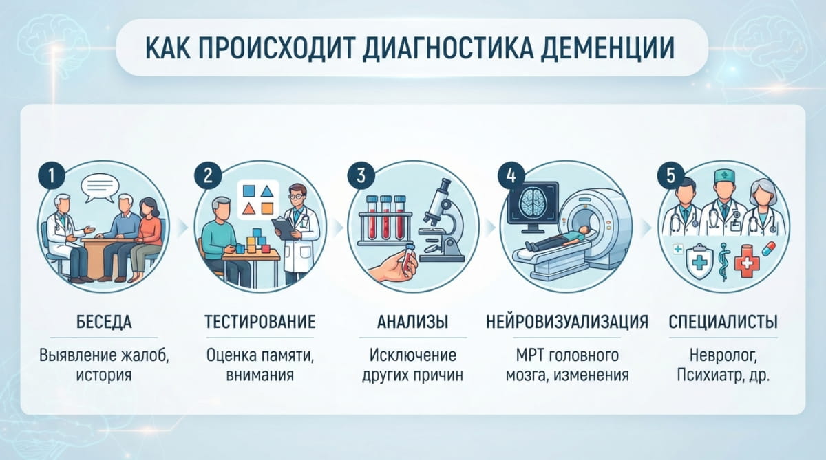 Инфографика: Как происходит диагностика деменции